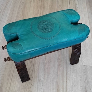 Perfect Fold Away Padded Footstool, Soft Sheepskin Pad, Cedar Carved Wooden Legs, Ottoman Bench Seat, Boho Versatile Small Stool.