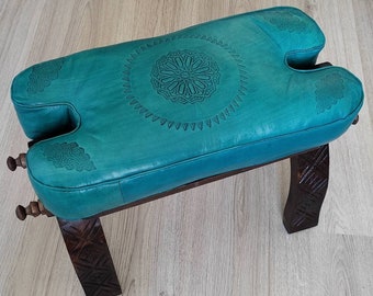 Perfect Fold Away Padded Footstool, Soft Sheepskin Pad, Cedar Carved Wooden Legs, Ottoman Bench Seat, Boho Versatile Small Stool.