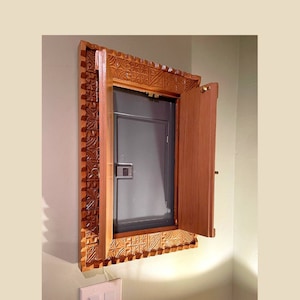 Cubierta de madera tallada a mano personalizada para panel eléctrico, puerta decorativa marroquí para cubrir caja de interruptores, cubierta de caja de interruptores de estilo vintage