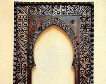 Moroccan Hand Carved Wooden Mirror Frame - Vintage Style Mirror Frame - Old Wall Frame- Wall Decor Wood Frame - Farmhouse Wall Decor.
