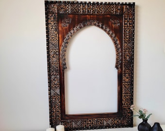 Hand Carved Wooden Mirror Frame, Moroccan Vintage Style Mirror Frame, Old Wall Mount Frame, Wall Decor Wood Frame, Farmhouse Wall Decor.