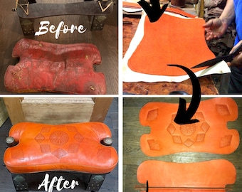 Customized Leather Cushion, Replacement Pad for Camel Saddle Stool, Genuine Leather Cushion with Arabic Patterns, 8 Colors Available.