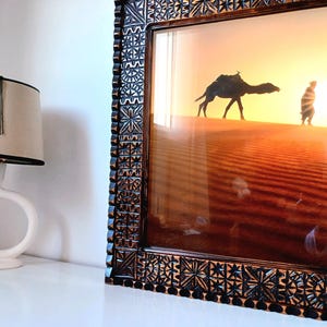 Hand Carved Frame in Moroccan Vintage Style - Wooden Mirror Frame - Carving Photo Frame in Old Style - African Wood Frame for Wall Decor