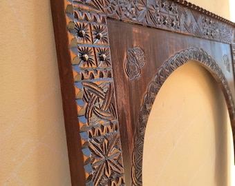 Custom Moroccan Vintage Style Wooden Mirror Frame, Hand-Carved Old Mirror Frames, Wall Art Frame, Farmhouse Wooden Carved Mirror Frame.