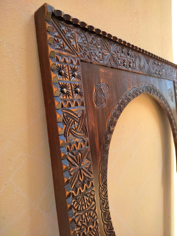 Custom Moroccan Vintage Style Wooden Mirror Frame, Hand-Carved Old Mirror Frames, Wall Art Frame, Farmhouse Wooden Carved Mirror Frame.