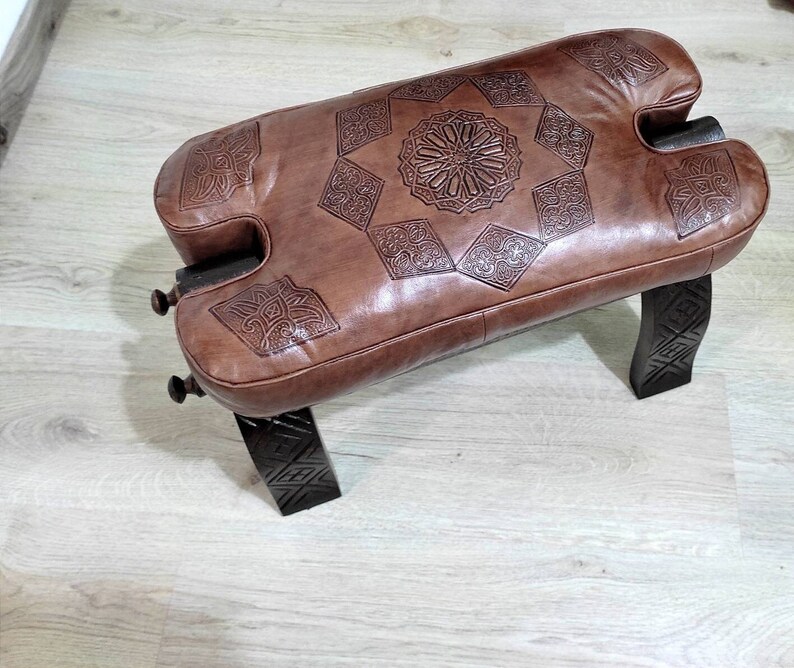 Brown Camel Saddle Stool Genuine Leather Cushion Handmade Etsy