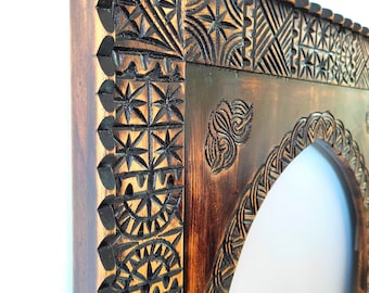 Customized Hand Carved Wooden Mirror Frame, Moroccan Vintage Style, Old Mirror Frames, Wall Art Frame, Farmhouse Wooden Carved Mirror Frame.