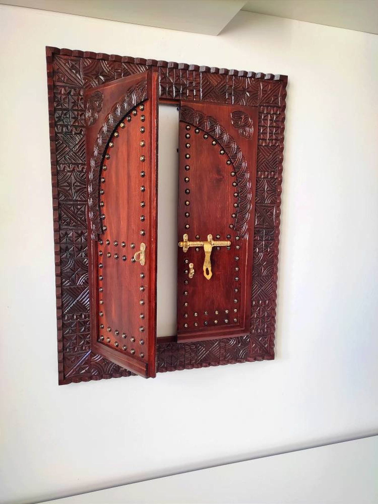 Hand Carved Window Wall Decor, Vintage Style Wooden Carved Window, Old ...