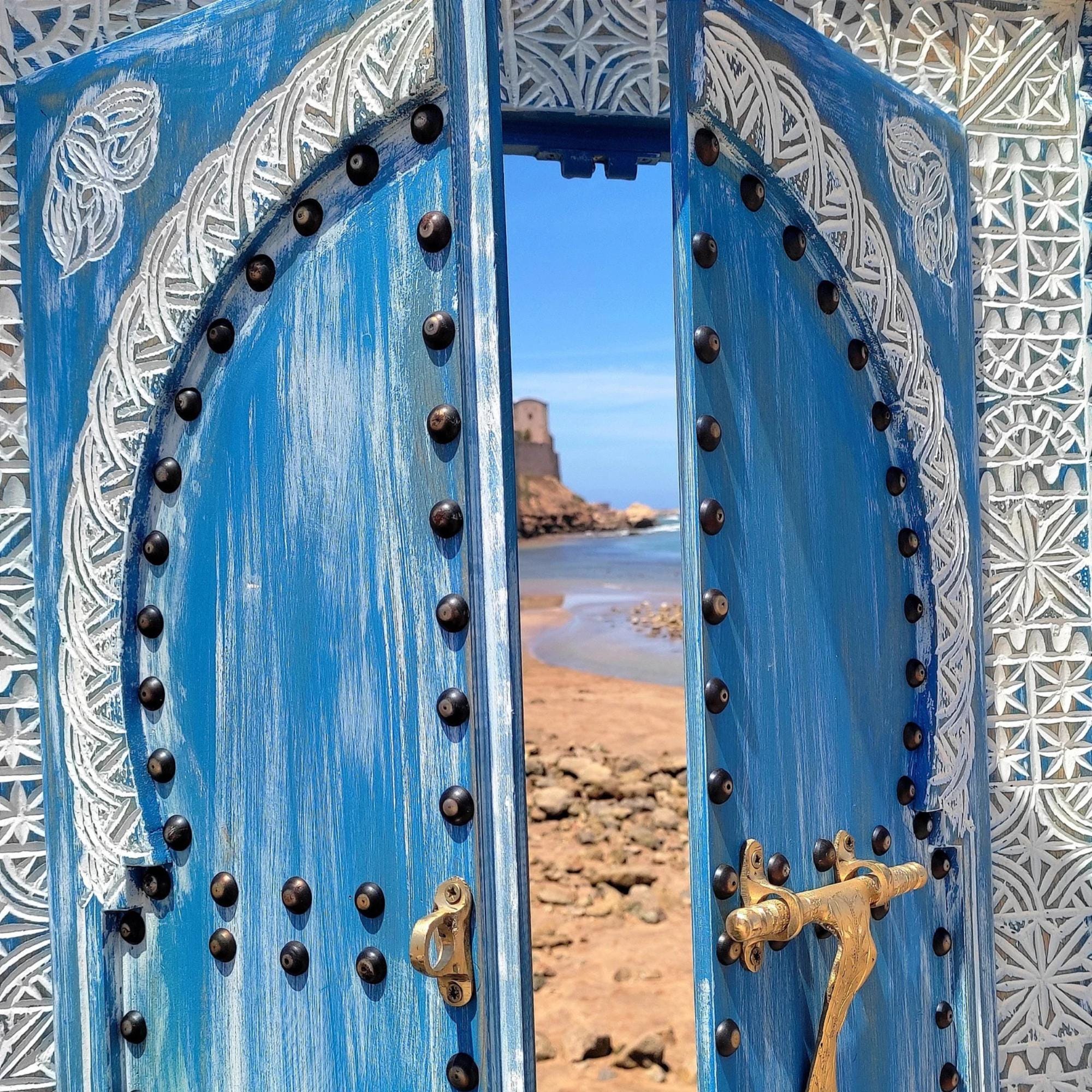 Hand-carved Blue Wooden Wall Door, Moroccan Chefchaouen Style ...