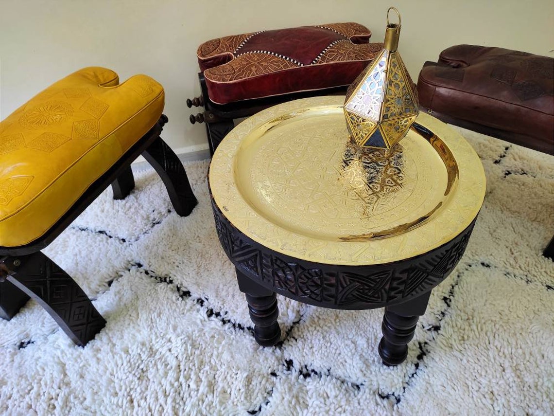 Brown Camel Saddle Stool Genuine Leather Cushion Handmade Etsy