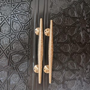 Set of 2 Stunning Engraved Door Pulls, 100% Solid Pure Brass Door Handles, Brass Patina Heavy House Pull Handles, Moroccan Antique Style.