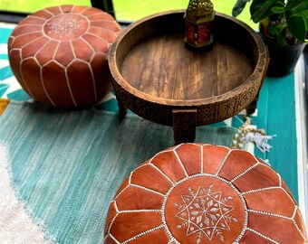 Genuine Leather Pouf, 5 Years Warranty, 100% Organic and Naturally Treated, Soft Pouf and Very Strong, Handmade with Love in Morocco.