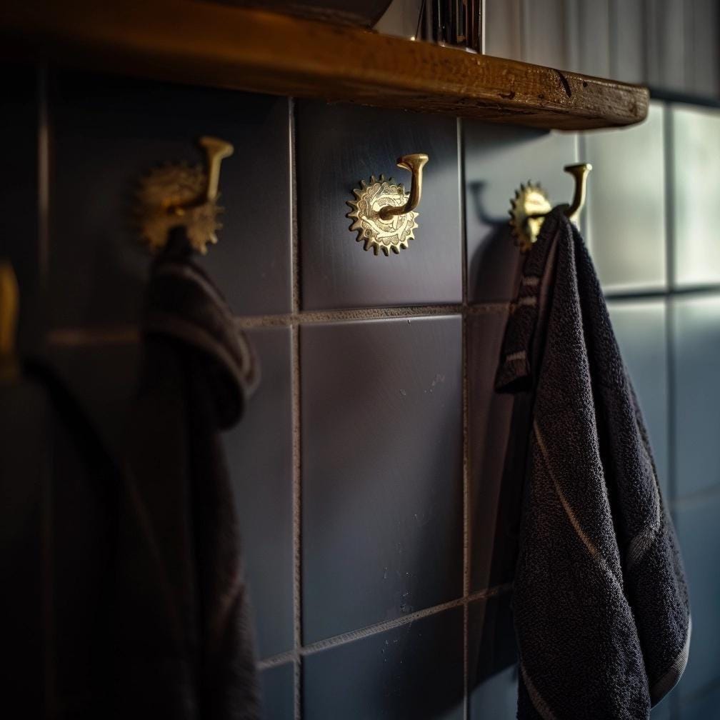 Set of 3 Engraved Brass Decorative Hooks, Unique Handcrafted Hooks, Antique Brass Wall Hook, Bathroom Towel Hook, Coat Hooks, Gold hooks.