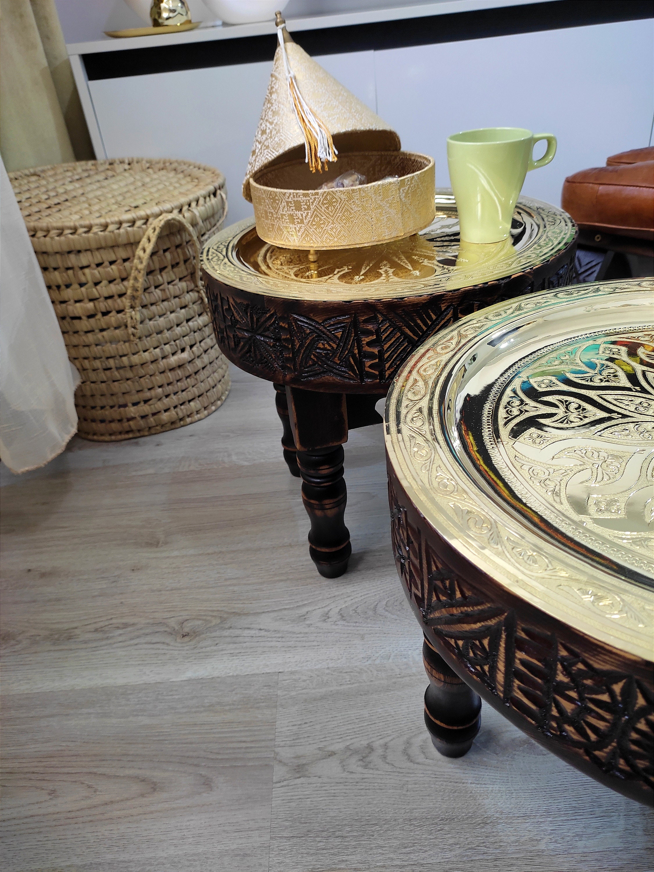 Handcarved Arabian Side Tea Table, Vintage Style Wood Table With ...