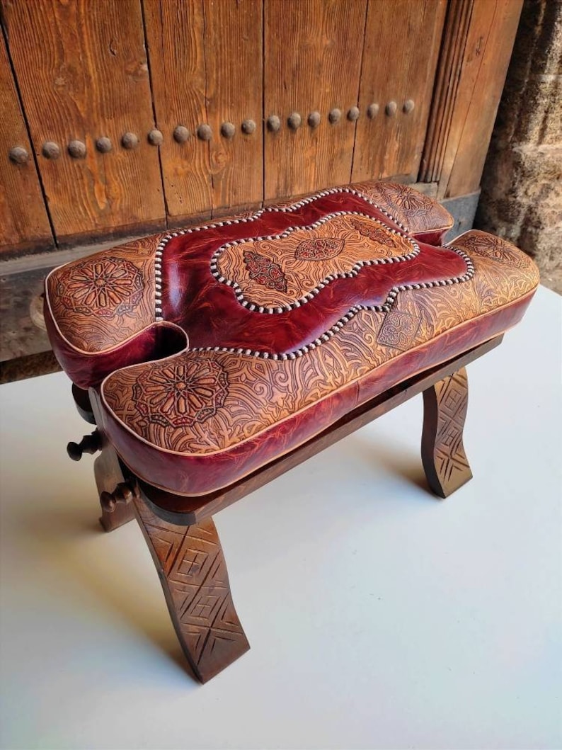 Black Arabesque Stool, Camel Saddle Stool in Moroccan Style With ...