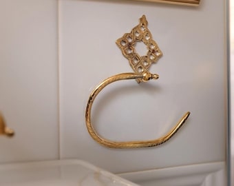 Engraved Solid Brass Toilet Paper Holder, Toilet Roll Holder, Wall-Mounted Towel or Toilet Paper Rack, Handmade Moroccan Brass Towel Holder.