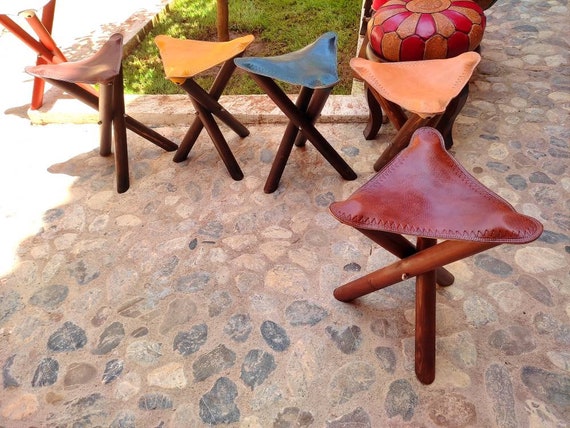 100% Genuine Cow Leather Folding Stool, Handmade Moroccan Tripod Camp Stool, Bohemian Triangl Leather Chair, Available in 6 Colors. - Etsy 100% Genuine Cow Leather Folding Stool, Handmade Moroccan Tripod Camp Stool, Bohemian Triangl Leather Chair, Available in 6 Colors. - Etsy
