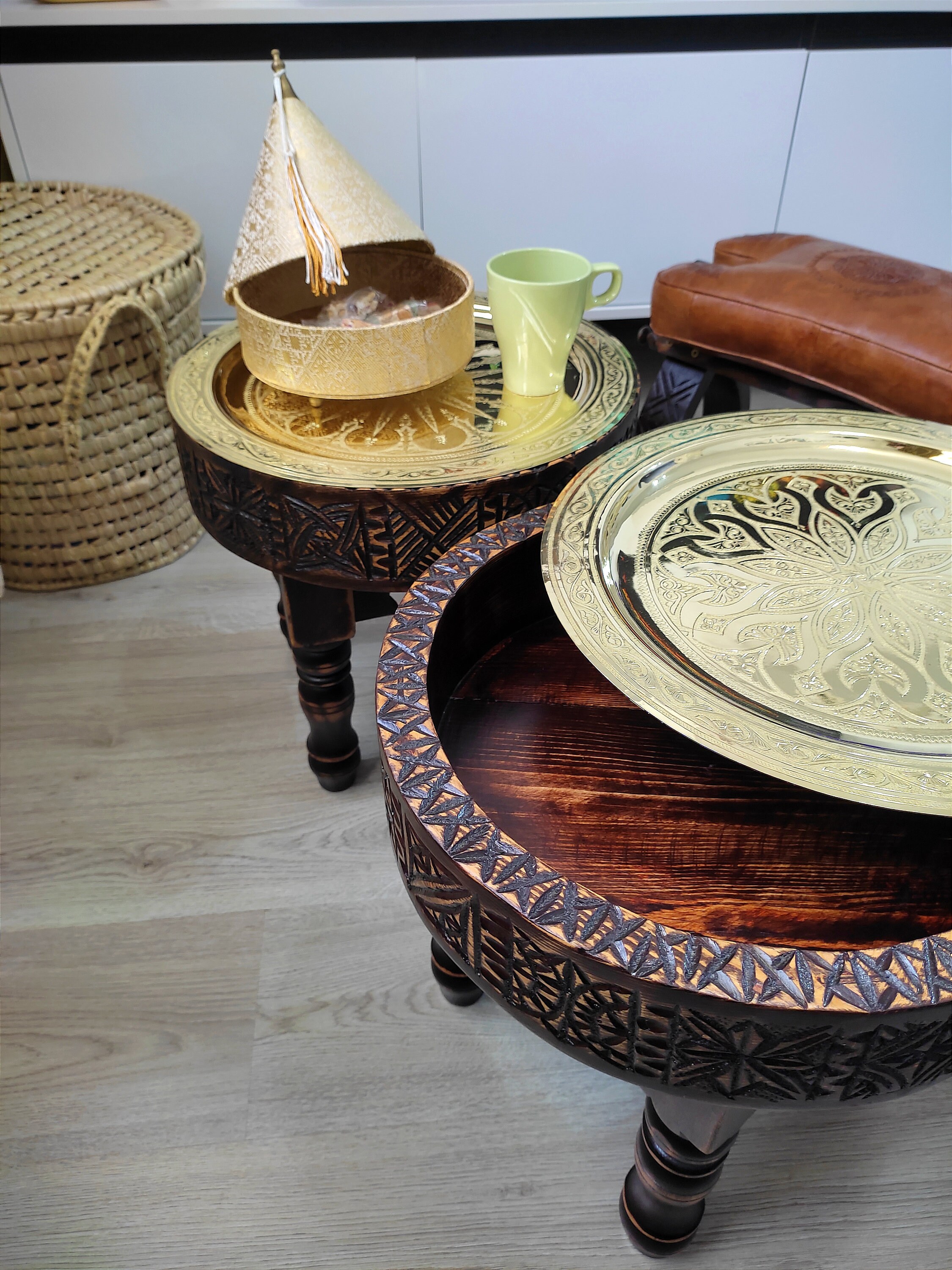 Handcarved Arabian Side Tea Table, Vintage Style Wood Table With ...