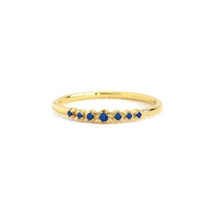 Sapphire Wedding Band: Art Deco 14K Yellow Gold Anniversary Ring
