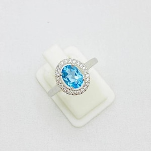 Sky Blue Topaz Ring Sterling Silver & Gold Vermeil Engagement, Promise, Gemstone Statement Ring Anniversary Birthday Gift For Her Mum Wife