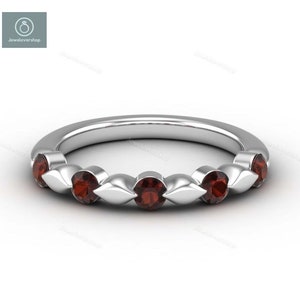 Red Garnet Ring, Garnet Wedding Band, Half Eternity Band, Sterling Silver Ring, Matching Band, Stacking Ring, 14K Gold Ring, Engagement Ring