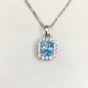 Blue Topaz Pendant, Statement Topaz Necklace, Natural Gemstone, 14K White Gold Pendant, November Birthstone, Emerald Cut, Gift For Her