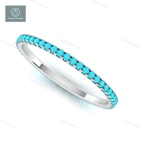 Turquoise Gemstone Ring, Full Micro Pave Band, 14K Solid Gold Eternity Band Ring, Real Turquoise Gemstone Ring, Stackable Dainty Band Ring image 4