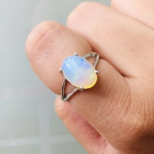 Oval White Opal Ring: 14K Gold Art Deco Engagement Ring