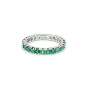 14k Gold Emerald Eternity Band Ring: May Birthstone Stacking Ring