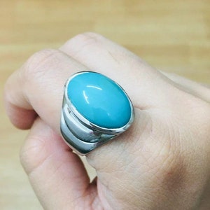 Sterling Silver Turquoise Large Oval Ring, Blue Gemstone December Birthstone Ring, 925 Sterling Silver Rings For Women Statement Gift Band