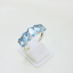 Blue Topaz Band Ring, Sterling Silver Blue Topaz Ring, Blue Topaz Eternity Band, December Birthstone, Topaz Stacking Ring, Blue Stone Ring