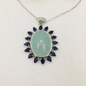 Colar de água-marinha, colar oval grande, pingente delicado de água-marinha, presente de aniversário, colar de água-marinha em ouro maciço 14K, joias de verão