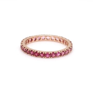 14K Gold Pink Sapphire Eternity Band Ring: Art Deco Wedding Jewelry
