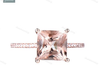 14K Rose Gold Morganite Engagement Ring Morganite Ring Vintage Style Ring Art Deco Band Sterling Silver Ring Pink Gemstone Promise Ring