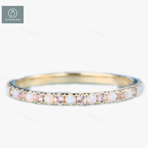 Eternity Band, Opal Morganite Wedding Ring, Gold Ring, October Birthstone, Opal Wedding Band, Matching Band, Anniversary Ring, Gift for Her