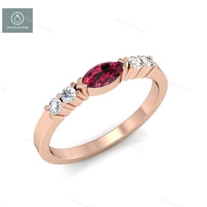 Red Garnet Ring, Red Garnet Engagement Ring, 14K Gold Ring, Natural Red Garnet Diamond Ring, January Birthstone Ring, Promise Wedding Ring