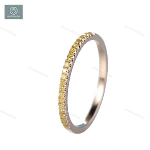 Yellow Sapphire Eternity Band 2mm Yellow Sapphire Pave Half Eternity Ring Wedding Anniversary Gift Band Yellow Sapphire September Birthstone