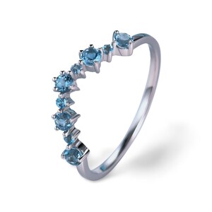 Natural London Blue Topaz Ring, Blue Topaz Wedding Ring, Sterling Silver Band, Topaz Half Eternity Ring, Stacking Ring, Anniversary Gift