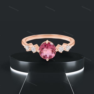 Pink Tourmaline Engagement Ring, Natural Tourmaline Ring, Art Deco Ring, Wedding Band, October Birthstone Ring, Promise Ring, Gift For Her