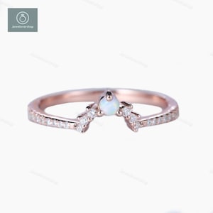 Bague en or 14 carats avec opale : alliance fine art déco avec cz