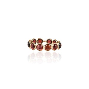 Red Garnet Ring: 14K Gold Art Deco Wedding Band