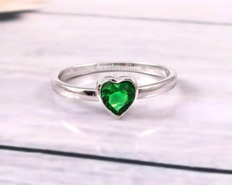 Emerald Ring, 14k Rose Gold Emerald Ring, Heart Shape Emerald Ring, Emerald Wedding Ring, May Birthstone Ring, Engagement Ring, Halo Ring