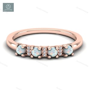 Art Deco Opal Ring: Sterling Silver Band with CZ Accents