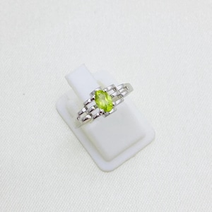 Peridot Ring: 18K Gold & Sterling Silver, Art Deco Green Gemstone