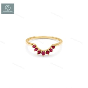 14K Rose Gold Ruby Wedding Ring: Art Deco Eternity Band