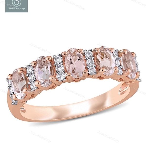 Morganite Ring, Eternity Band, Stacking Ring, Minimalist Ring, Rose Gold Ring, Morganite Gemstone Ring, Gifts For Her, Anniversary Ring Gift