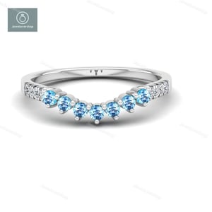Blue Topaz Ring, Wedding Ring, Curved Stacking Ring, Gemstone Band Ring, Sterling Silver Ring, December Birthstone Ring, Christmas Gift Ring