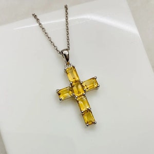 14K Gold Citrine Cross Pendant Necklace: November Birthstone Jewelry