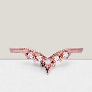 Art Deco Opal Engagement Ring: 14k Rose Gold Diamond Halo