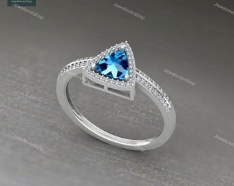 Swiss Blue Topaz Ring Gold, December Birthstone Ring, Silver Ring, Solitaire Ring, Stackable Stone Ring, Gold Ring, Trillion Cut Topaz Ring